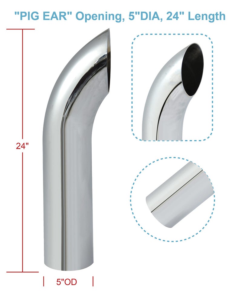 TBOZZ 5" ODÃ—24" Curved Chrome Exhaust Stack Pipe - Image 5